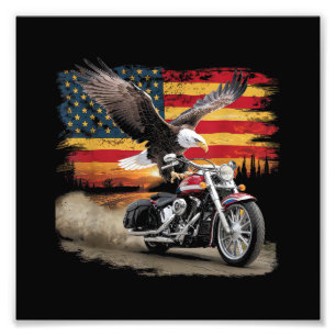 Impression Photo American Flag Mocycle Tshirt USA Flag Bike Ret