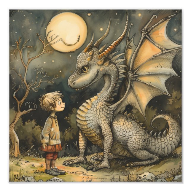 Impression Photo Amitié Magique : Dragon et Enfant Générés par IA (Devant)