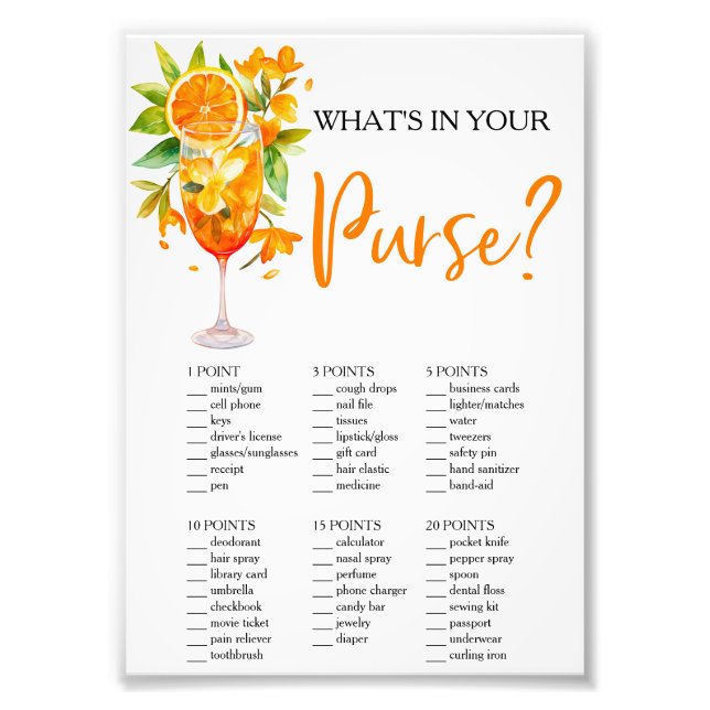 Impression Photo Amour au Premier Spritz Que contient votre sac ? (Devant)