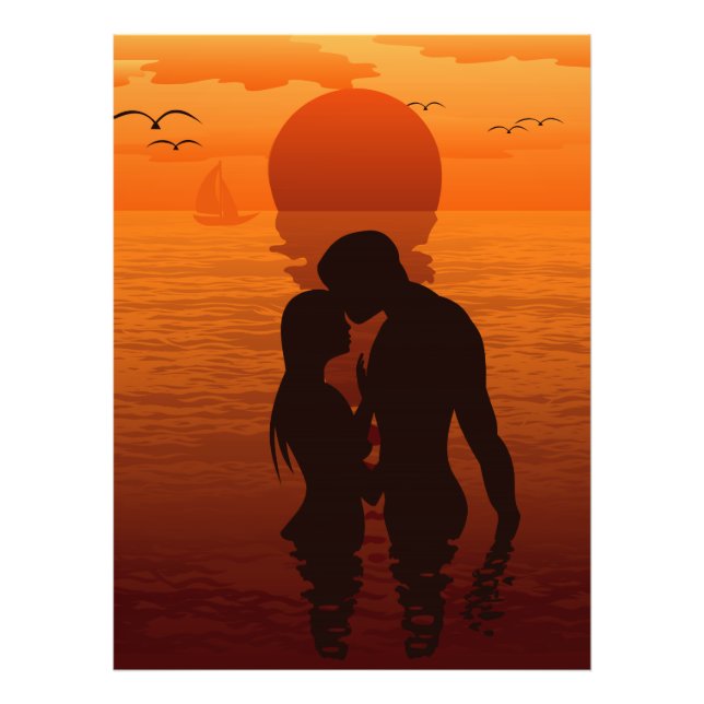 Impression Photo Amour de plage romance silhouette couple dans la m (Devant)