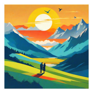 Impression Photo Amour du paysage de la montagne Retro