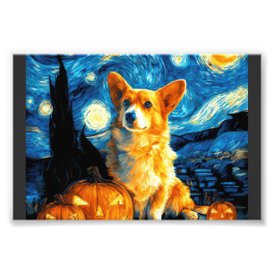 Impression Photo Amoureux de chiens Corgi Peinture de van gogh nuit