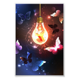 Impression Photo Ampoule lumineuse avec papillons nocturnes