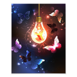 Impression Photo Ampoule lumineuse avec papillons nocturnes