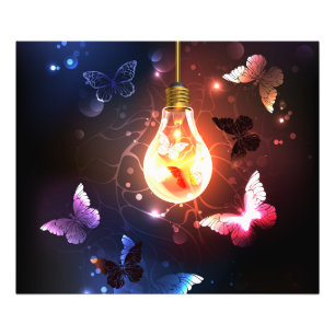 Impression Photo Ampoule lumineuse avec papillons nocturnes