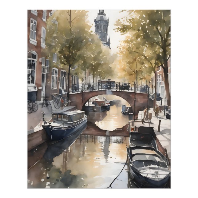 Impression Photo Amsterdam aquarelle (Devant)