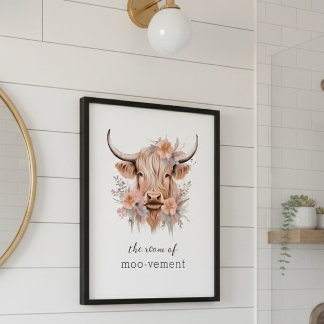 Impression Photo Amusant Floral Highland Vache Salle de bain Décor  (floral highland cow bathroom sign art work wall art funny quote sayings)