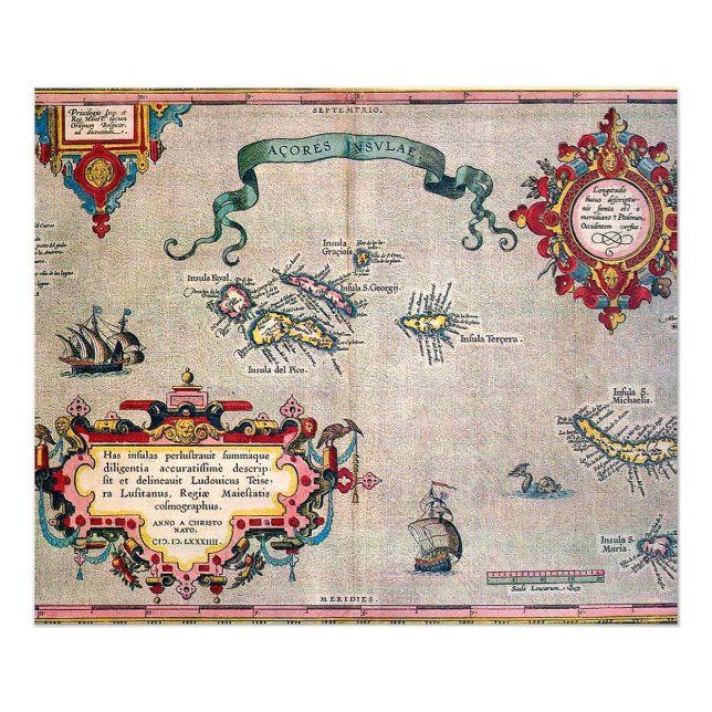 Impression Photo Ancienne carte des Açores - Exploration de la voil (Devant)