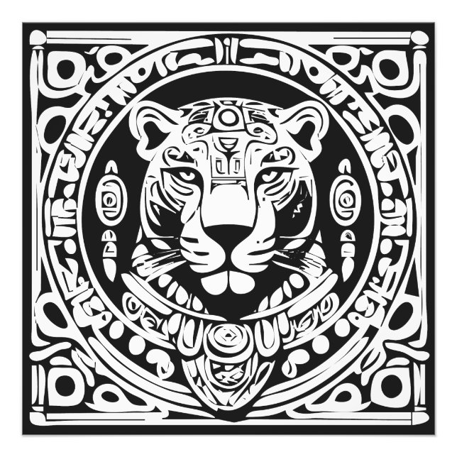 Impression Photo Ancient Mayan Style Jaguar Warrior Tribal Mask Art (Devant)