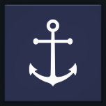 Impression Photo Ancre bleue marine<br><div class="desc">Papier photo minimaliste moderne avec ancre blanche sur arrière - plan bleu marine. Parfait comme décor de maison de plage, cadeau de ménage et plus encore.</div>