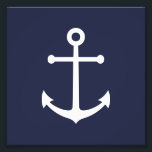 Impression Photo Ancre bleue marine<br><div class="desc">Papier photo minimaliste moderne avec ancre blanche sur arrière - plan bleu marine. Parfait comme décor de maison de plage, cadeau de ménage et plus encore.</div>