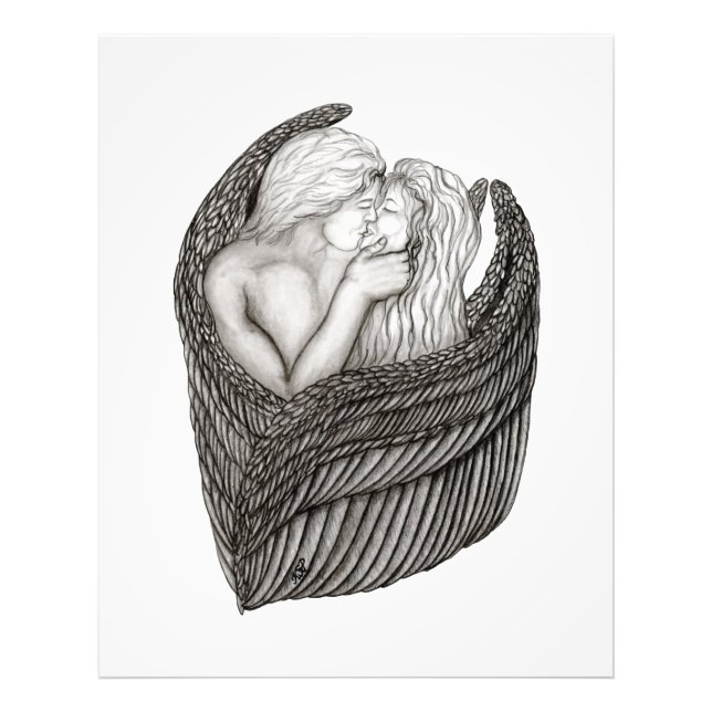 Impression Photo Angels Kissing, noir et blanc Design (Devant)