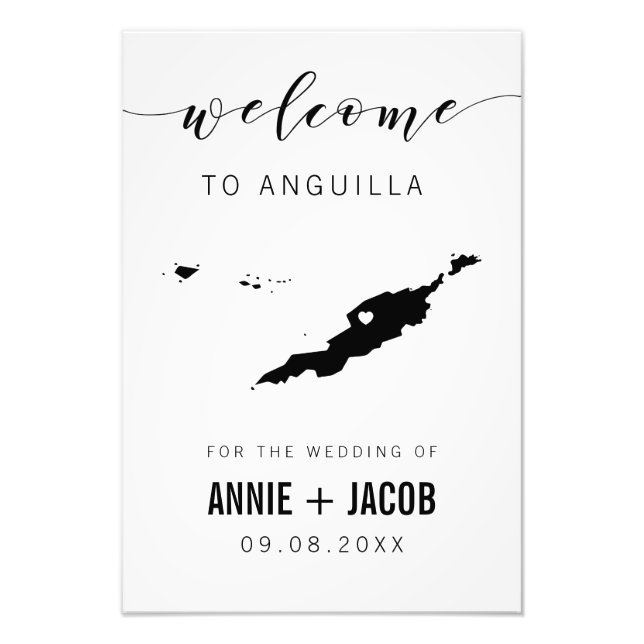 Impression Photo Anguilla Map Mariage Affiche de bienvenue, (Devant)