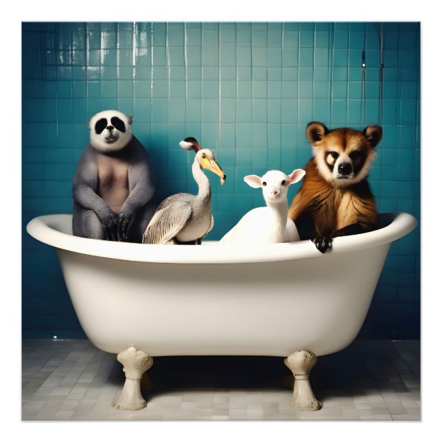 Impression Photo Animaux amusants dans la salle de bain (Devant)