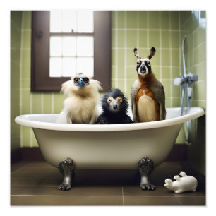 Impression Photo Animaux amusants dans la salle de bain