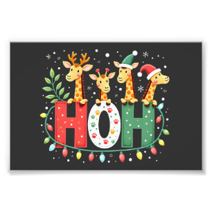 Impression Photo Animaux de Noël girafe chapeau de Père Noël Ho Ho