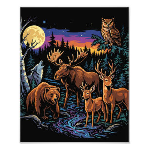 Impression Photo Animaux fauniques de la forêt vintage Moose Ours L