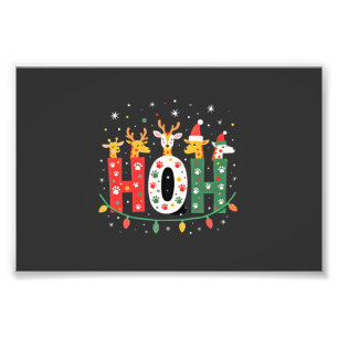 Impression Photo Animaux girafe avec chapeau de Noël Santa Ho Ho Ho