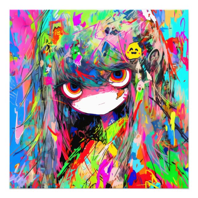 Impression Photo Anime Girl Abstraite colorée (Devant)
