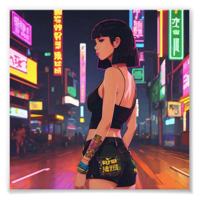 Impression Photo Anime Punk Girl Cruising City Nil Lumières (Devant)