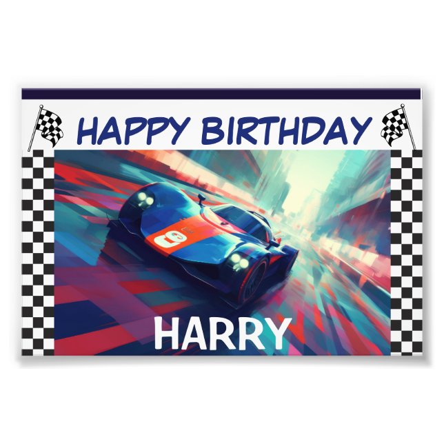 IMPRESSION PHOTO ANNIVERSAIRE BLUE RACING VOITURE BANNER (Devant)
