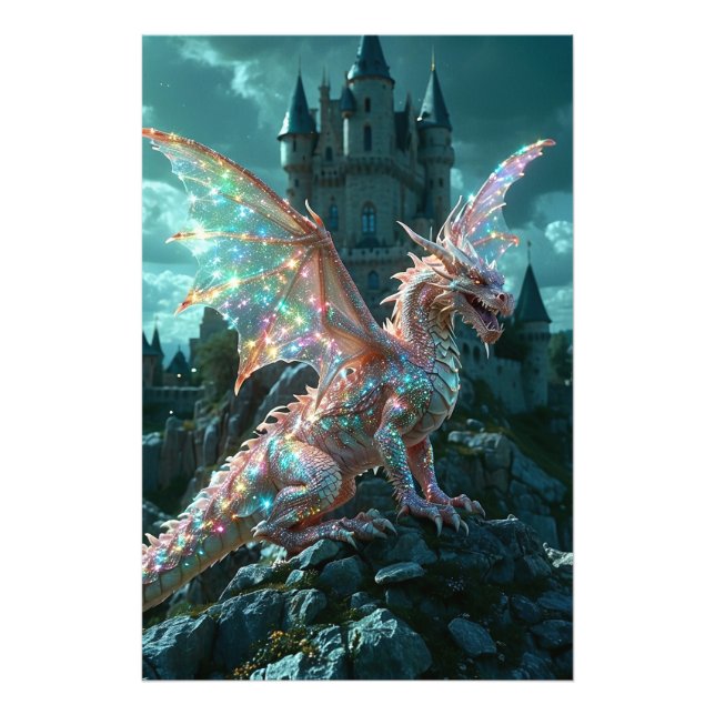 Impression Photo *~* AP88 Château Imaginaire Dragon Mur Artwork 16 (Devant)
