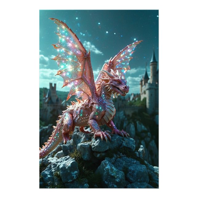Impression Photo *~* AP88 Château Imaginaire Dragon Mur Artwork 17 (Devant)