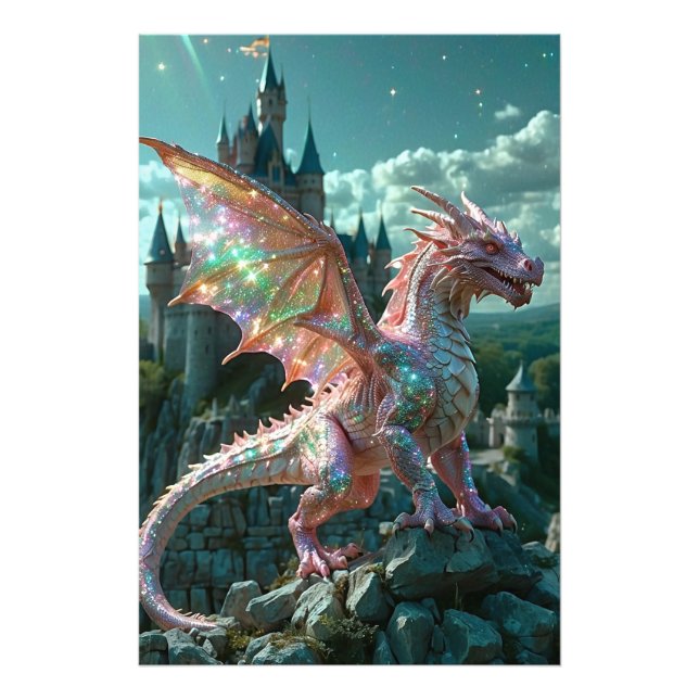 Impression Photo *~* AP88 Château Imaginaire Dragon Mur Artwork 21 (Devant)