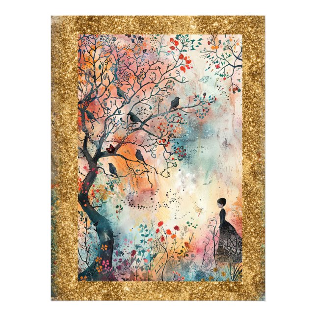 Impression Photo *~  AP95 Art floral fantaisiste Nature FEMME OISEA (Devant)