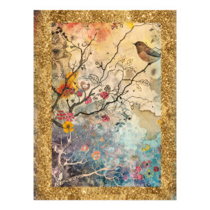 Impression Photo *~ AP95 Art floral fantaisiste Nature OISEAU Paill