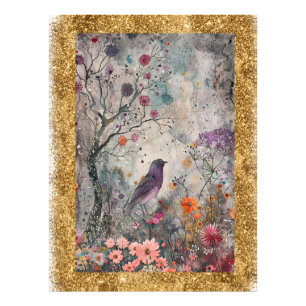 Impression Photo *~ AP95 Art floral fantaisiste Nature Or Paillette
