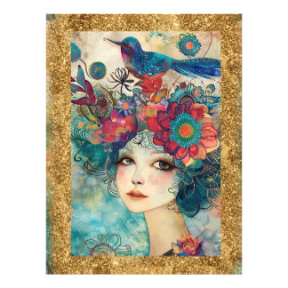 Impression Photo *~ AP95 Whimsical Woman Floral Gold Parties scinti