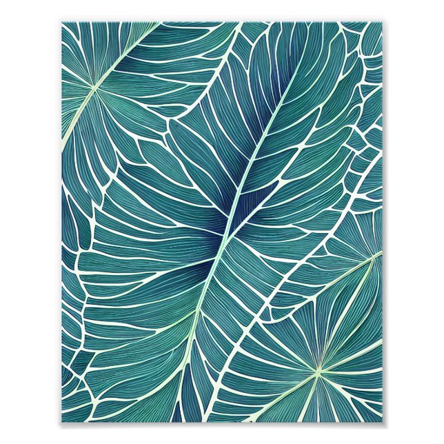 Impression Photo Aquarelle Bleu Vert Turquoise Feuilles tropicaux (Devant)
