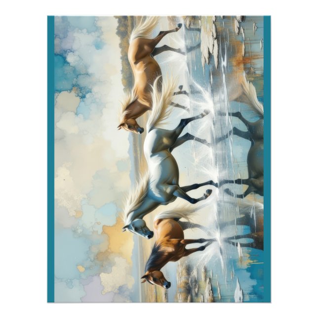 Impression Photo Aquarelle Chevaux sauvages (Devant)