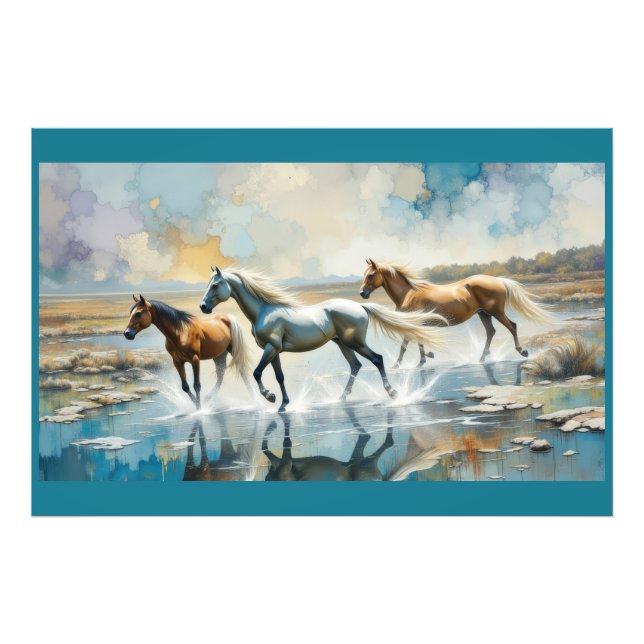 Impression Photo Aquarelle Chevaux sauvages (Devant)