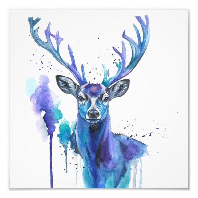 Impression photo aquarelle de cerf coloré (Devant)