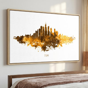 Impression Photo Aquarelle de la skyline de Chicago, paysage urbain