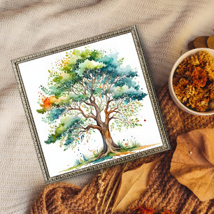 Impression Photo Aquarelle de l'arbre des saisons vives