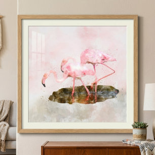 Impression Photo Aquarelle de l'entreprise de Flamants roses roses