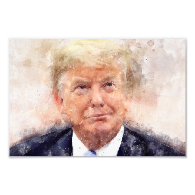Impression Photo Aquarelle de portrait souriant Donald Trump (Devant)