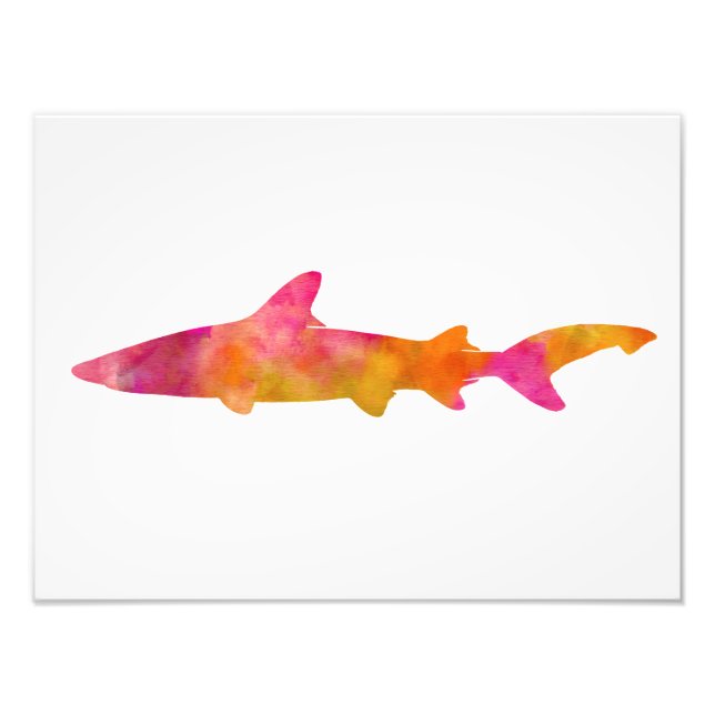 Impression Photo Aquarelle de requin Silhouette rose requins jaunes (Devant)