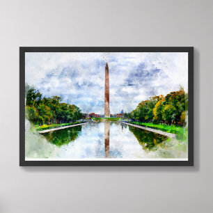 Impression Photo Aquarelle du Monument de Washington avec réflexion