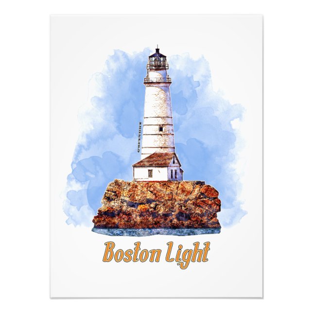 Impression Photo Aquarelle du phare de Boston - Massachusetts (Devant)
