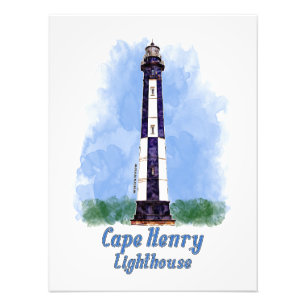 Impression Photo Aquarelle du phare de Cape Henry - Virginie