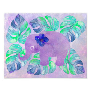Impression Photo Aquarelle Elephant Jungle Tropical Monstera Feuill