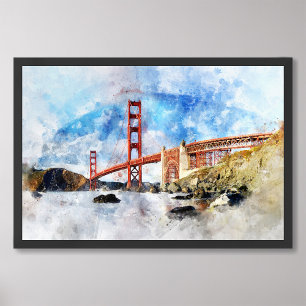 Impression Photo Aquarelle Golden Gate Bridge à San Francisco