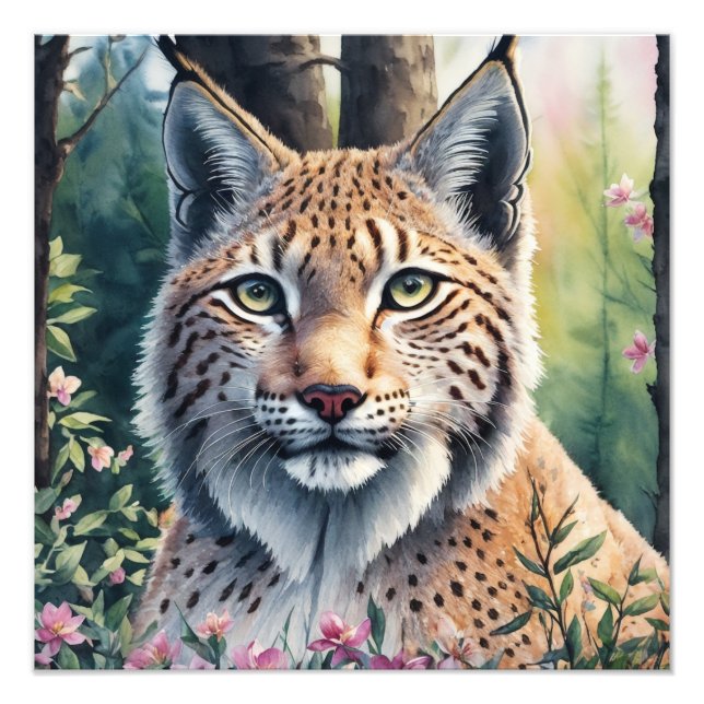 Impression Photo Aquarelle Lynx Floral (Devant)