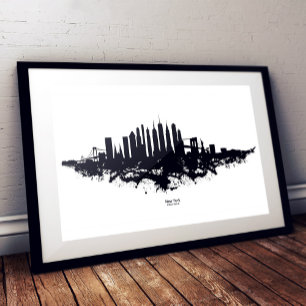 Impression Photo Aquarelle New York Skyline noir et blanc