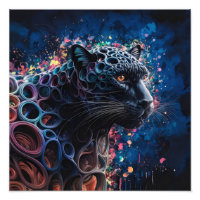 Aquarelle numérique surréaliste d'une panthère noi