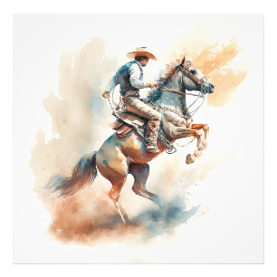 Impression Photo Aquarelle occidentale poussiéreuse « Bucking Bronc
